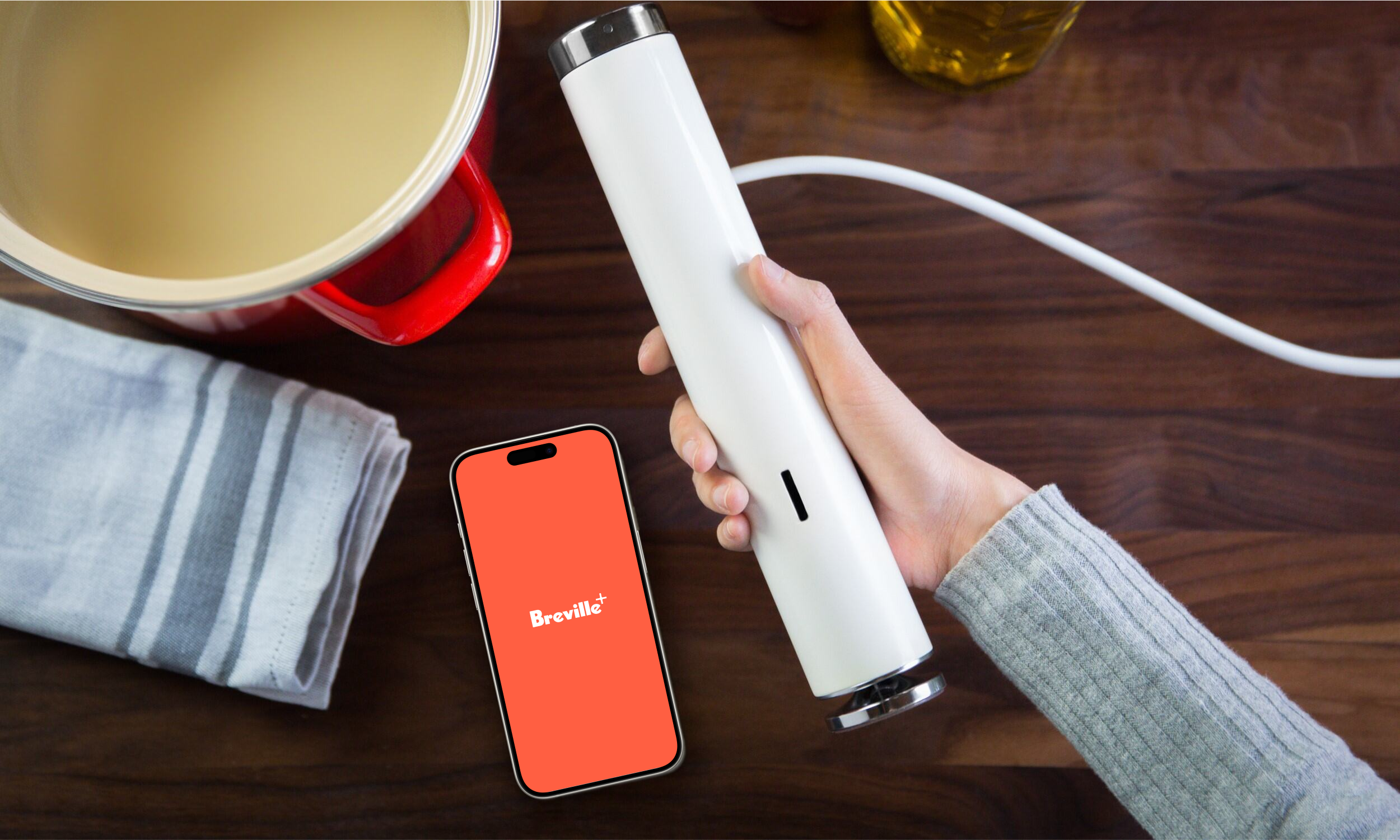 Photo of a Joule Sous Vide and Breville+ app